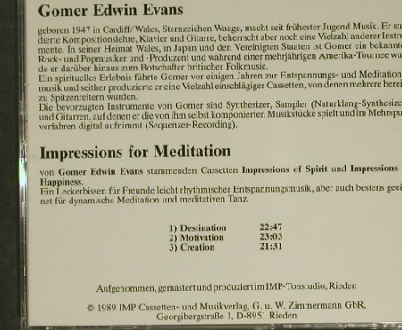 Evans,Gomer Edwin: Impressions for Meditation, IMP, D, 1989 Typ: CD Best.-Nr.: 84098 Preis: 7,50 Euro