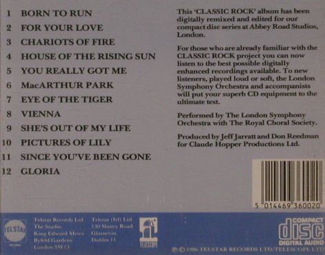 London Symphony Orchestra: Classic Rock-The Original (vol.1), Telstar (TDC 6001), UK, 1986 Typ: CD Best.-Nr.: 84300 Preis: 7,50 Euro