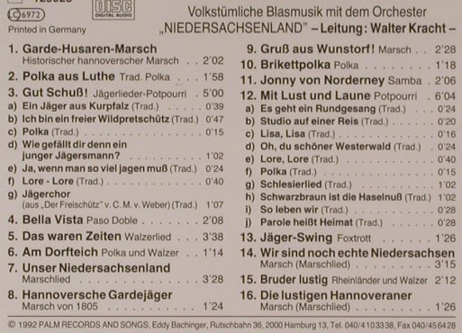 Niedersachsenland (Orchester): Wir sind noch echte Niedersachsen, Da Music(), D,W.Kracht, 1992 - CD - 99882 - 7,50 Euro