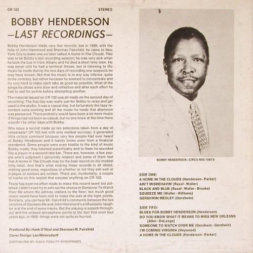 Henderson,Bobby: Last Recordings,(piano) m-/vg--, Chiaroscuro Rec(CR-122), US, 1973 - LP - E7959 - 5,00 Euro