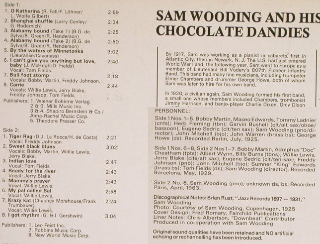 Wooding,Sam  &his Chocolate Dandies: Same, Tommy Ladnier..Albert Wynn, Biograph(6370 905), UK, co,  - LP - H7050 - 9,00 Euro