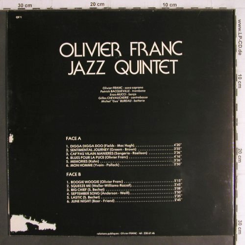 Franc,Oliver - Jazz Quintet: Same, m /vg+, OF(OF 1), F, 1982 - LP - V1320 - 7,50 Euro