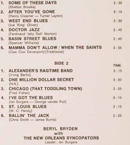 Bryden,Beryl  w. New Orleans Syncop: Greatest Hits, m-/vg+, CBS (S 52811), NL, 1970 Typ: LP Best.-Nr.: V3360 Preis: 5,00 Euro