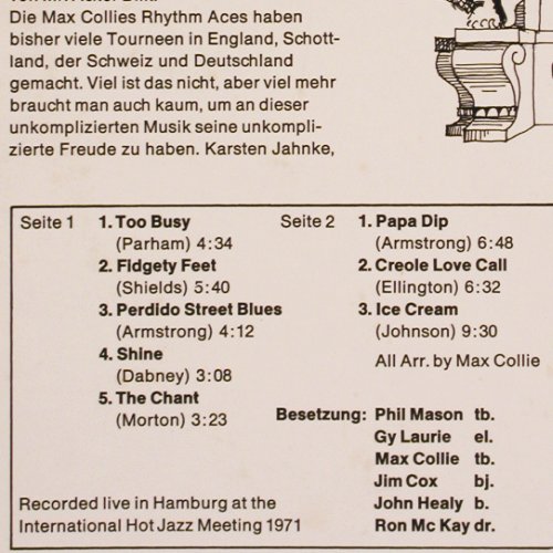 Collie's Rhythm Aces,Max: Same, Live Hamburg Int.Jazz Meeting, WAM (MLP 15 418), D, 1971 Typ: LP Best.-Nr.: V3630 Preis: 9,00 Euro