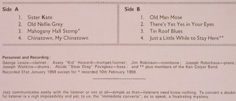 Lewis,George: New Orleans Jazz Band in Europe, Rarities (47), DK Typ: LP Best.-Nr.: X4637 Preis: 5,00 Euro