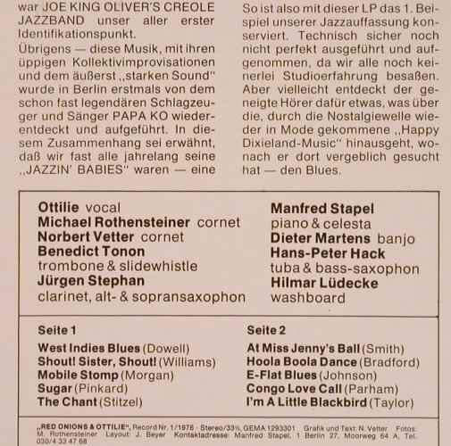 Red Onions & Ottilie / Berlin: New Orleans Jazz, Privat Press. (1293301), D, 1976 Typ: LP Best.-Nr.: X4815 Preis: 12,50 Euro