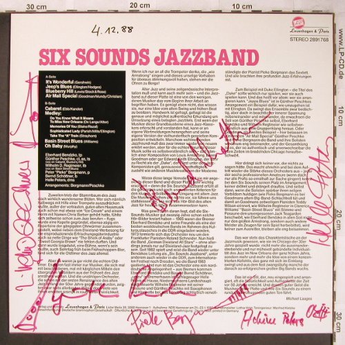 Six Sounds Jazzband: Same, signiert, Levenhagen & Paris(2891 768), D, 1986 - LP - X4856 - 7,50 Euro