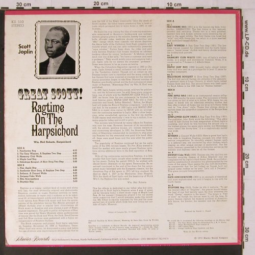 Roberts,Neil: Great Scott,Ragtime o.t.Harpsichord, Klavier Records (KS-510), US, 1972 Typ: LP Best.-Nr.: Y1552 Preis: 7,50 Euro