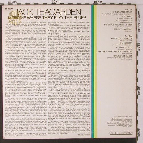 Teagarden,Jack: Meet Me Where They Play The Blues, Bethlehem, Promo-Stoc (BCP 6040), US,m-/vg+, 1978 Typ: LP Best.-Nr.: Y1721 Preis: 7,50 Euro