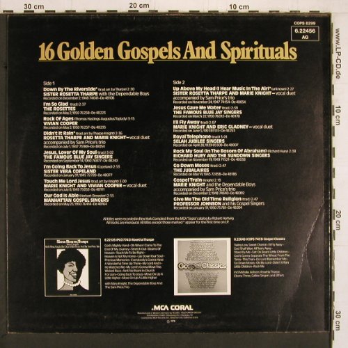 V.A.16 Golden Gospels and Spiritual: Sister Rosetta Tharpe.. ProfJohnson, MCA (6.22456 AG), D, 1976 Typ: LP Best.-Nr.: Y2124 Preis: 7,50 Euro