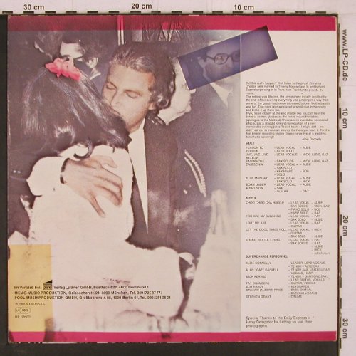 Supercharge: Live At Maxim's atT.Onassis'Wedding, Memo Music (MP 1985001), D, 1985 Typ: LP Best.-Nr.: Y2329 Preis: 6,00 Euro