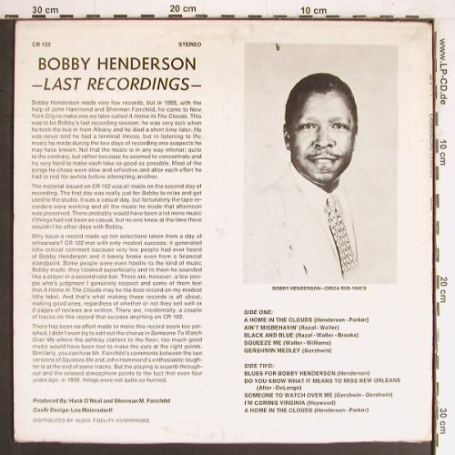 Henderson,Bobby: Last Recordings,(solo piano) m /vg+, Chiaroscuro Rec(CR-122), US, 1973 - LP - Y3210 - 9,00 Euro