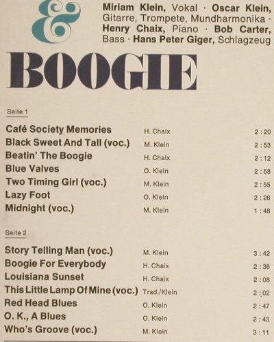 Klein,Miriam & Oscar: Blues & Boogie, Europa (E 385), D Typ: LP Best.-Nr.: Y3469 Preis: 7,50 Euro