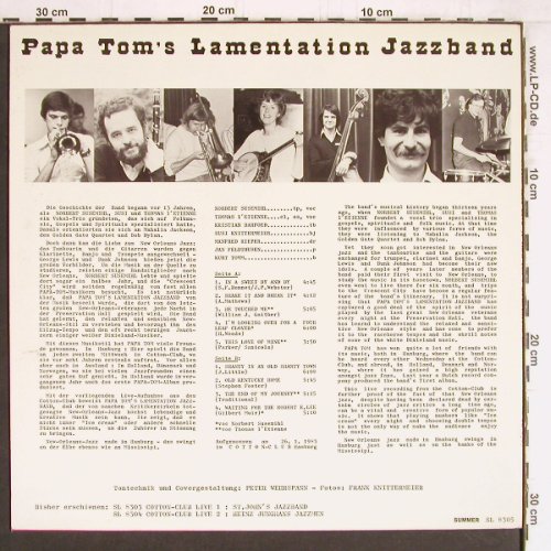Papa Tom's  Lamentation Jazzband: Live Cotton Club HH, LimEd.504/2000, Summer/CottonClub 3 (SL 8305), D, 1983 Typ: LP Best.-Nr.: Y4595 Preis: 9,00 Euro