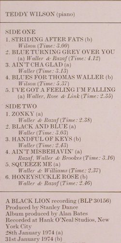 Wilson,Teddy: Striding After Fats, Black Lion (BLP 30156), NL, 1974 Typ: LP Best.-Nr.: Y6205 Preis: 9,00 Euro