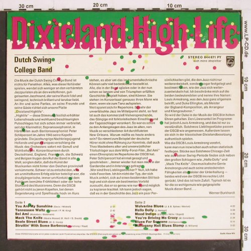 Dutch Swing College Band: Dixieland High Life, Club Ed., Philips(844 071 PY), D,  - LP - Y7680 - 6,00 Euro