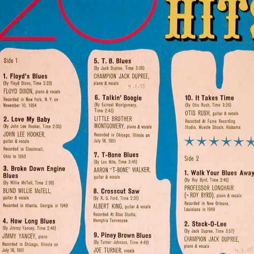 V.A.20 Hits of the Blues: Floyd Dixon... T-Bone Walker, Atlantic Sonderaufl. (63 906), D Typ: LP Best.-Nr.: Y8131 Preis: 9,00 Euro
