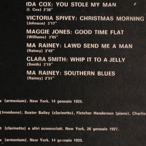 V.A.I Grandi Cantani di Blues: Bessie Smith... Ma Rainey, Variety/Archivi d.J. (REL-ST 19222), I, 1974 Typ: LP Best.-Nr.: Y8161 Preis: 7,50 Euro