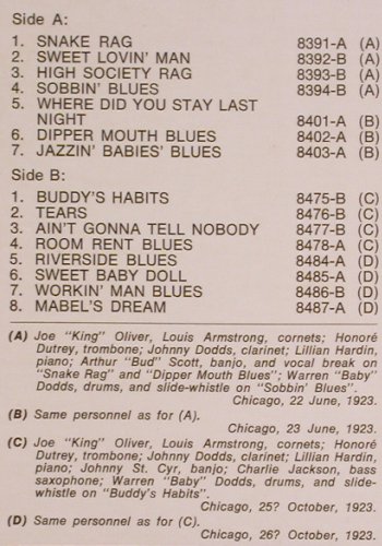 King Oliver's Jazz Band 1923: The Jazzmakers, Mono, Swaggie Rec. (S1257), Australia Typ: LP Best.-Nr.: Y8177 Preis: 7,50 Euro