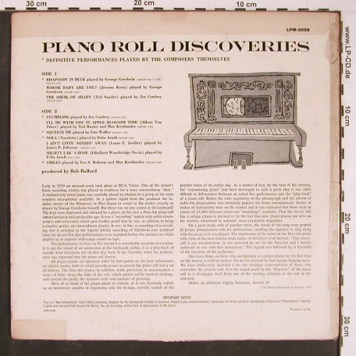 V.A.Piano Roll Discoveries: 10 Tr., vg+/VG-, toc, RCA (LPM-2058), US, 1959 Typ: LP Best.-Nr.: Y824 Preis: 5,00 Euro