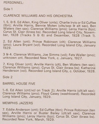 Williams,Clarence  Orchestra: New York Jazz 1927-1929, Biograph, Ri (6370 908), UK - Mono Typ: LP Best.-Nr.: Y8450 Preis: 7,50 Euro