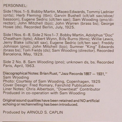 Wooding,Sam  &his Chocolate Dandies: Same, Tommy Ladnier.. Albert Wynn, Biograph (6370 905), UK, co Typ: LP Best.-Nr.: Y8463 Preis: 9,00 Euro