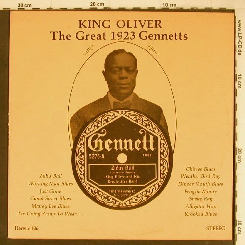 King Oliver: The Great 1923 Gennetts, vg+/m-, Herwin (106), US Typ: LP Best.-Nr.: Y8667 Preis: 6,00 Euro