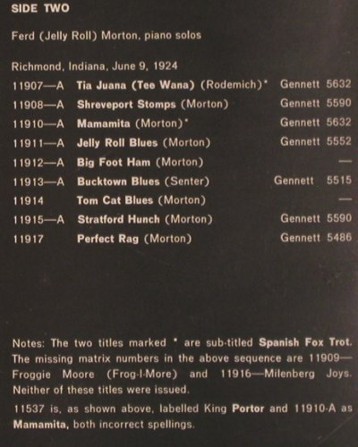 Morton,Jelly Roll: presenting 19 rare rec.o piano solo, Fountain (FJ 104), UK, Foc Typ: LP Best.-Nr.: Y8670 Preis: 6,00 Euro