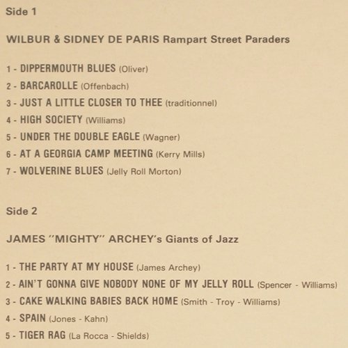 V.A.New OrleansJazz fr.Jimmy Ryan's: Wilbur&Sidney de Paris/J.Archey.., NecPlvs VL (502004), F, Ri, 1952 Typ: LP Best.-Nr.: Y9053 Preis: 7,50 Euro