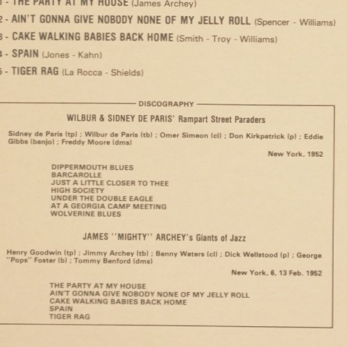 V.A.New OrleansJazz fr.Jimmy Ryan's: Wilbur&Sidney de Paris/J.Archey.., NecPlvs VL (502004), F, Ri, 1952 Typ: LP Best.-Nr.: Y9053 Preis: 7,50 Euro