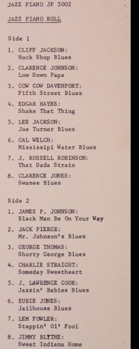 V.A.Jazz Piano Rolls: Cliff Jackson... Jimmy Blythe, Jazz Piano (JP 5001/5002), (Vol.1vg+) Typ: LP*2 Best.-Nr.: Y9198 Preis: 6,00 Euro