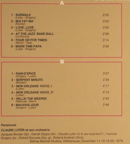 Luter,Claude & Son Orchestre: Surmale, Jazz Today 4 / Vogue (JT.2604), F, 1979 Typ: LP Best.-Nr.: Y9557 Preis: 7,50 Euro