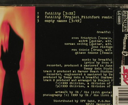 Dreadful Shadows: Futility*2+1, Oblivion, D, 99 Typ: CD5" Best.-Nr.: 53858 Preis: 2,50 Euro