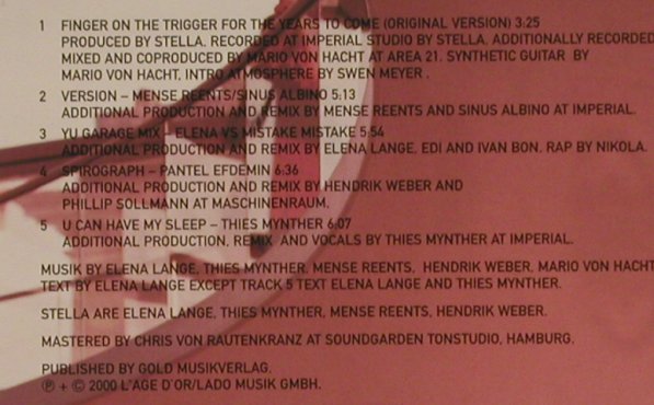 Stella: Finger on the Trigger*3+2, L'Age D'Or, D, 2000 Typ: CD5" Best.-Nr.: 59454 Preis: 4,00 Euro