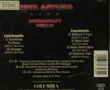 Soul Asylum: Insomniac's Dream Live, 6 Tr., Columbia(), A, 1993 - CD - 60402 - 7,50 Euro