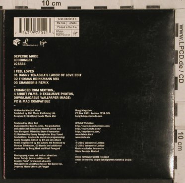 Depeche Mode: I Feel Loved*3, Digi, Venusnote Bong 31 (724389780123), EU, 2001 Typ: CD5" Best.-Nr.: 82094 Preis: 4,00 Euro