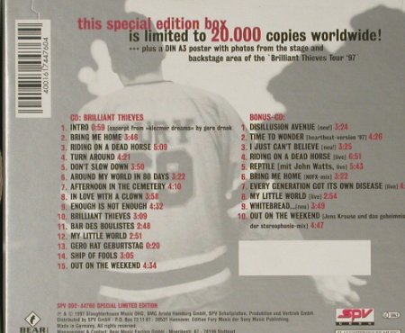 Fury In The Slaughterhouse: Brilliant Thieves,Lim Ed.Box, Slaughterhouse, D,NoNumber, 1997 Typ: 2CD Best.-Nr.: 91512 Preis: 17,50 Euro
