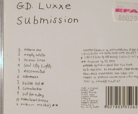 GD Luxxe: Submission, Breakin'Rec. (BRK 26), UK, 1999 Typ: CD Best.-Nr.: 91888 Preis: 11,50 Euro