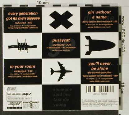 Fury In The Slaughterhouse: Every Gen.got Its OwnDisease,Digi, SPV, D,Digi, 93 Typ: CD5" Best.-Nr.: 92847 Preis: 5,00 Euro