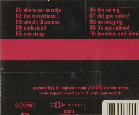 Ampersand: Boredom and Identity, FS-New, Rakete (RKT013), D, 2004 Typ: CD Best.-Nr.: 93151 Preis: 10,00 Euro