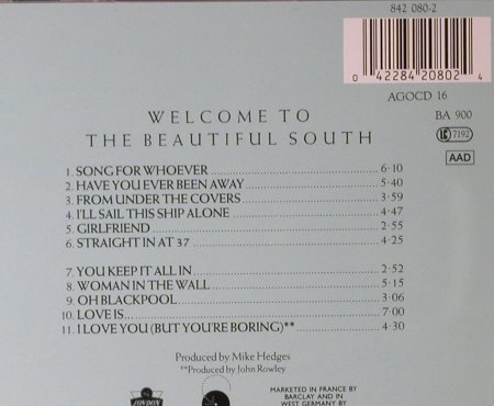 Beautiful South: Welcome To, GO! (842 080-2), D, 1989 Typ: CD Best.-Nr.: 94973 Preis: 7,50 Euro