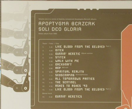 Apoptygma Berzerk: Soli Deo Gloria, Tatra (TATcd018), D, 1993 Typ: CD Best.-Nr.: 96487 Preis: 10,00 Euro