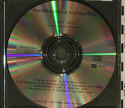 Einstürzende Neubauten: Ende Neu, 8 Tr. Promo, No Bookl.VG+, RTD (195.3330.2), playable, 1996 Typ: CD Best.-Nr.: 96838 Preis: 5,00 Euro