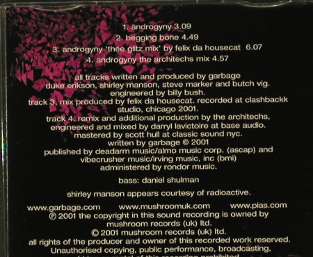 Garbage: Androgyny*3+1, Mushroom, EU, 01 Typ: CD5" Best.-Nr.: 97064 Preis: 3,00 Euro
