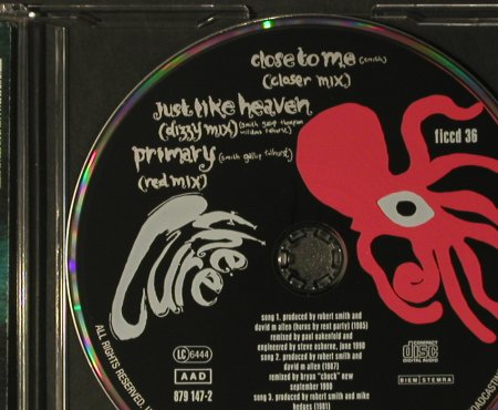 Cure: Close To Me+2 ,Closer Mix, ficcd36, Fiction (879 147-2), D, 1990 Typ: CD5" Best.-Nr.: 98781 Preis: 5,00 Euro