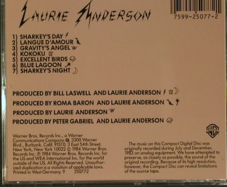 Anderson,Laurie: Mister Heartbreak, WB (9 25077-2), D, 1984 Typ: CD Best.-Nr.: 99177 Preis: 10,00 Euro