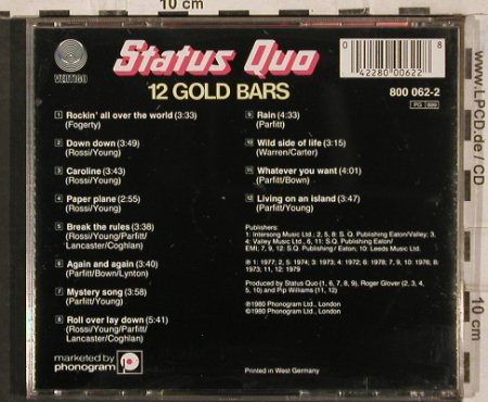 Status Quo: 12 Gold Bars, Vertigo(800 062-2), F/D, 1980 - CD - 83648 - 7,50 Euro