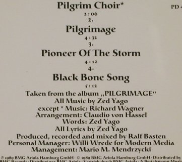 Zed Yago: Pilgrim Choir+3,Promo, BMG (PD 42576), D, 89 Typ: CD5" Best.-Nr.: 91266 Preis: 7,50 Euro