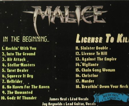 Malice: In The Beginning/License To Kill, (RC 1040), , 1993 - CD - 98017 - 20,00 Euro