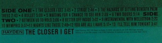Hayden: The Closer I Get, Outpost, EEC, 1998 Typ: CD Best.-Nr.: 97205 Preis: 5,00 Euro